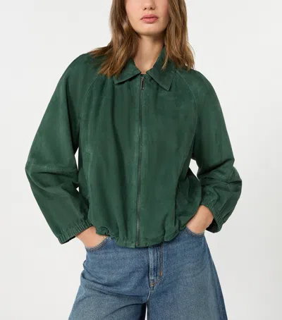 Weekend Max Mara Suede Drawstring Bomber Jacket In Green