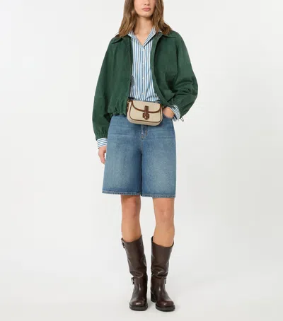 Weekend Max Mara Suede Drawstring Bomber Jacket In Green