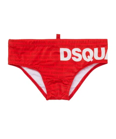 Dsquared2 Kids All-over Logo Patterned Swim Trunks In Red