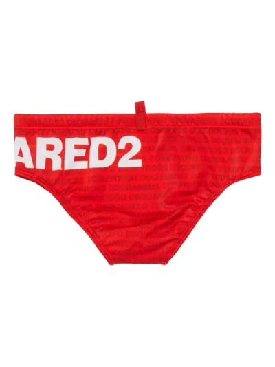 Dsquared2 Kids All-over Logo Patterned Swim Trunks In Red