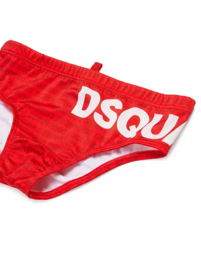 Dsquared2 Kids All-over Logo Patterned Swim Trunks In Red