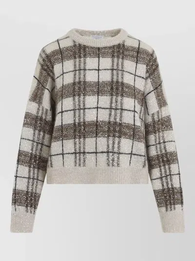 Brunello Cucinelli Plaid-pattern Sequin-embellishment Sweater In Multi