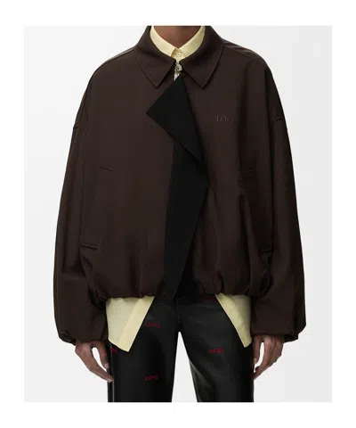 Loewe Viscose Blend Jacket Contrast Panel Pockets In Brown