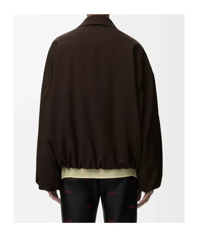 Loewe Viscose Blend Jacket Contrast Panel Pockets In Brown