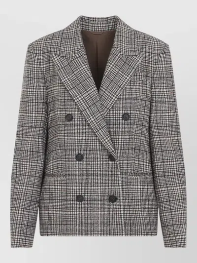 Brunello Cucinelli Checked Double Breasted Jacket Front Pockets In Gray