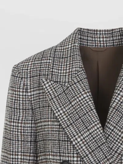Brunello Cucinelli Checked Double Breasted Jacket Front Pockets In Gray