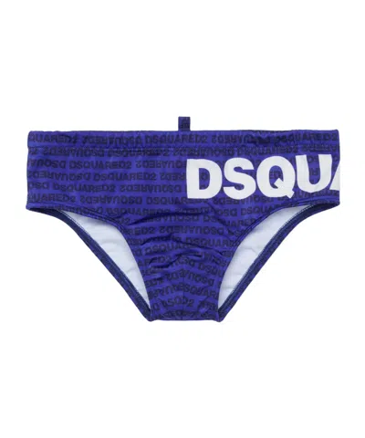 Dsquared2 Kids All-over Logo Patterned Swim Trunks In Blue