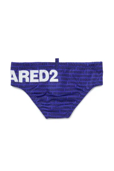 Dsquared2 Kids All-over Logo Patterned Swim Trunks In Blue