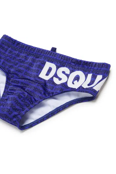 Dsquared2 Kids All-over Logo Patterned Swim Trunks In Blue