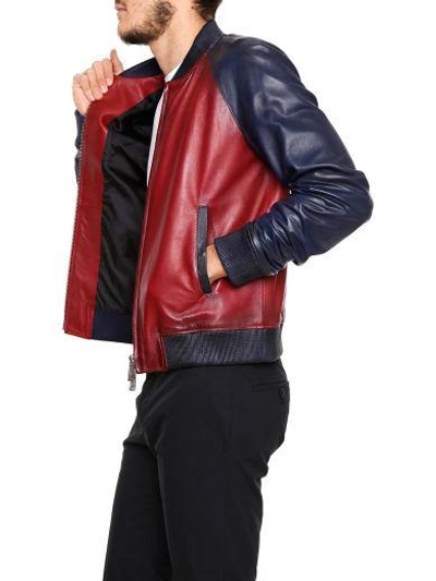 Shop Dsquared2 Leather Jacket In Mix Colour Red/blu|blu