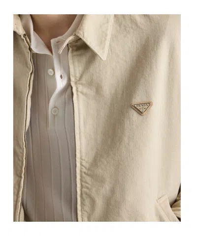 Prada Old Denim Blouson Jacket In Neutral