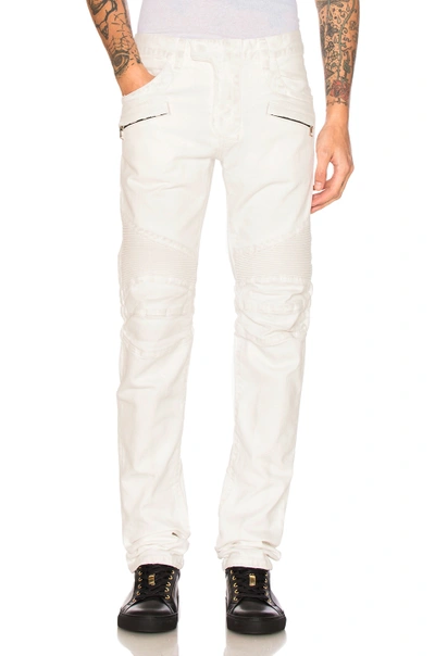 Shop Balmain Biker Jeans In White