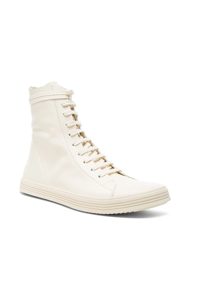 Shop Rick Owens Leather Mastodon Sneaks In White.  In Milk