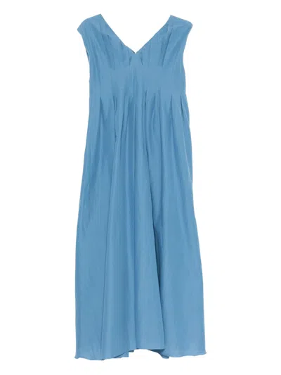 S Max Mara V넥 플리츠 드레스 In Clear Blue