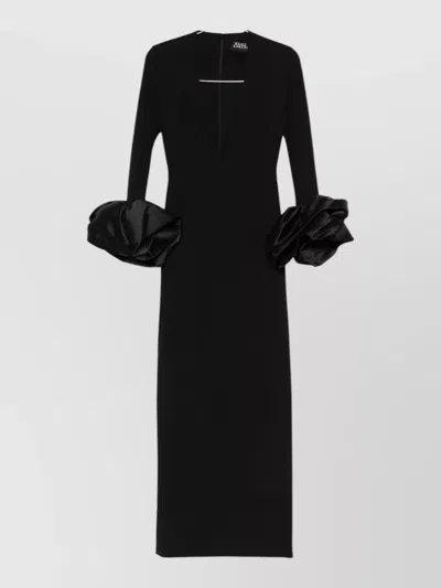 Solace London Valerie Maxi Dress Deep V Neckline In Black