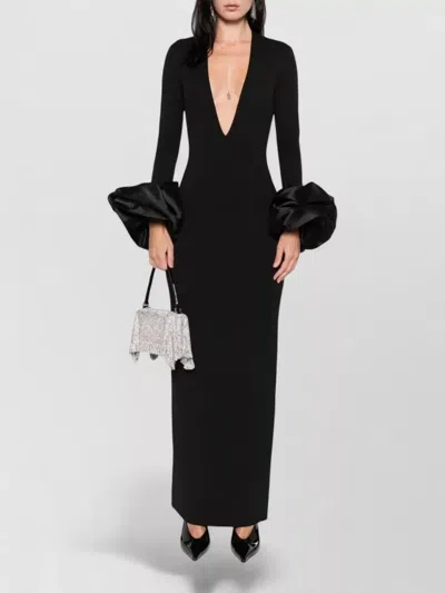 Solace London Valerie Maxi Dress Deep V Neckline In Black