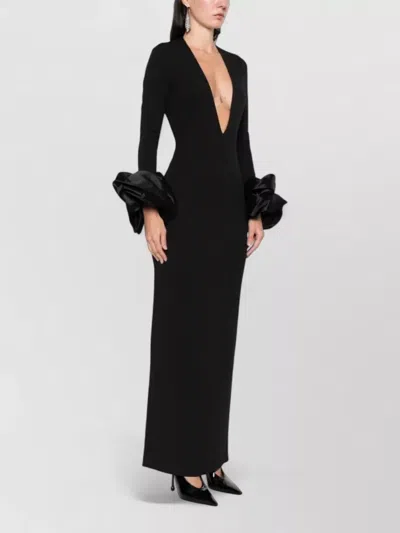 Solace London Valerie Maxi Dress Deep V Neckline In Black