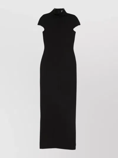 Solace London Maxi Dress High Neck Cap Sleeves Fitted In Black