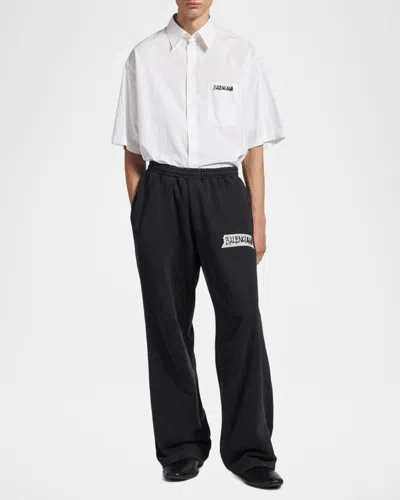 Balenciaga Short Sleeve Silk Blend Button Down Shirt In Bianco