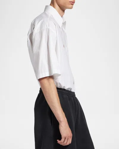 Balenciaga Short Sleeve Silk Blend Button Down Shirt In Bianco