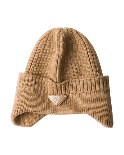 Prada Wool Beanie In Brown