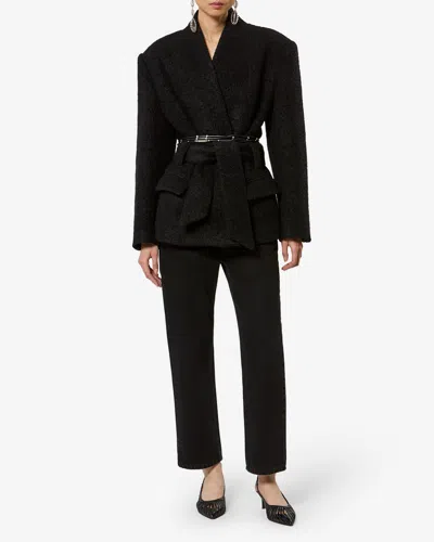 Isabel Marant Syndra Belted Oversized Virgin Wool-blend Jacket In Black