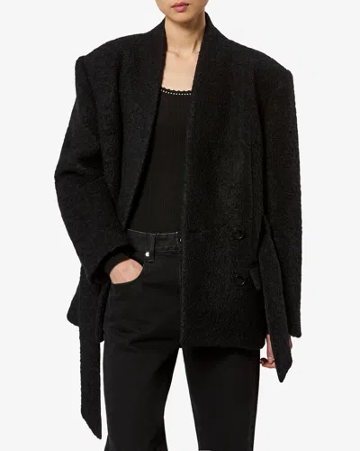 Isabel Marant Syndra Belted Oversized Virgin Wool-blend Jacket In Black