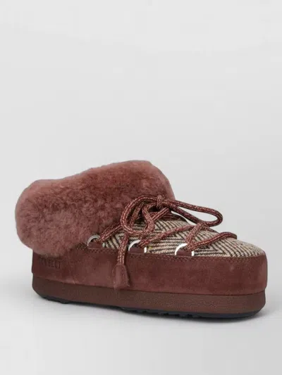 Moon Boot Chic Mini Clog Boot With Sterling Trim And Lace-up Closure In Brown