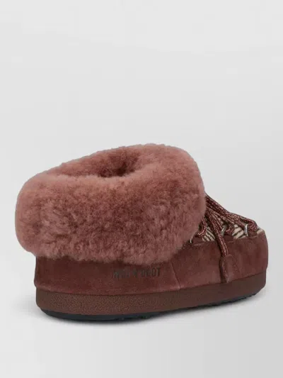 Moon Boot Chic Mini Clog Boot With Sterling Trim And Lace-up Closure In Brown