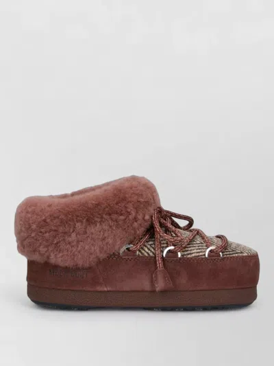 Moon Boot Chic Mini Clog Boot With Sterling Trim And Lace-up Closure In Brown