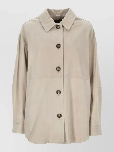 Peuterey Lya Suede Leather Oversized Collared Jacket In Multi