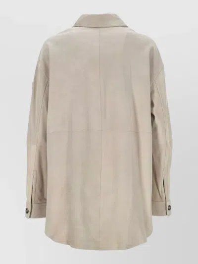 Peuterey Lya Suede Leather Oversized Collared Jacket In Multi