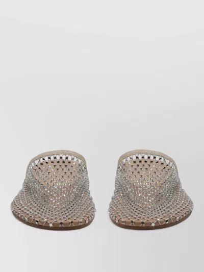Alysi Mesh Rhinestone Polyester Slip On Mules In Gray