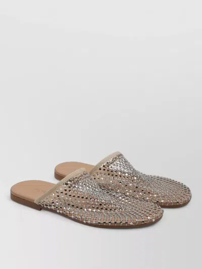 Alysi Mesh Rhinestone Polyester Slip On Mules In Gray