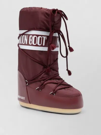Moon Boot Boot Flat Sole High Shaft Round Toe In Burgundy