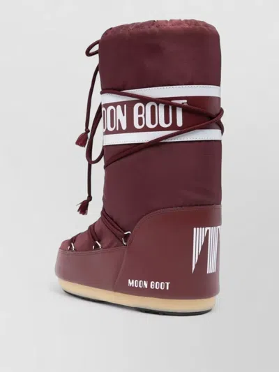 Moon Boot Boot Flat Sole High Shaft Round Toe In Burgundy