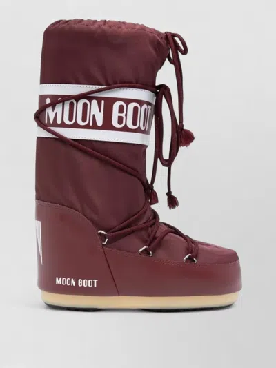 Moon Boot Boot Flat Sole High Shaft Round Toe In Burgundy