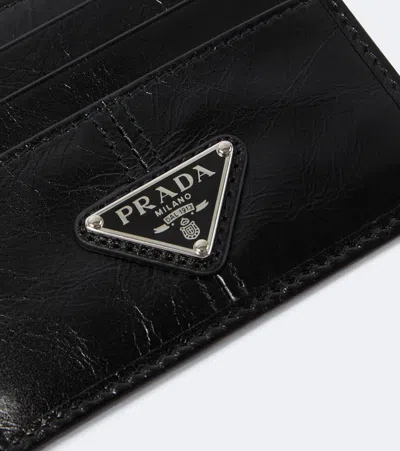 Prada Leather Card Holder In Black