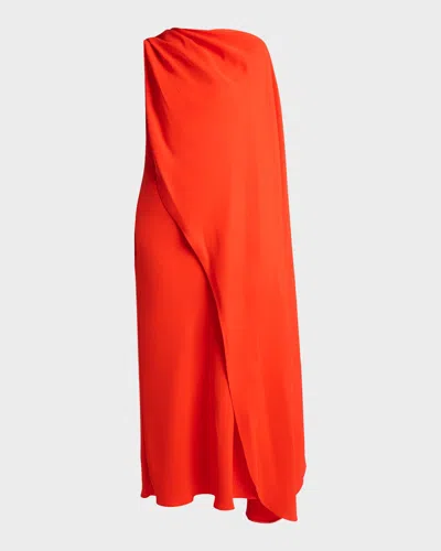 Balenciaga Silk-wool Draped Cape Midi Dress In Sunset Red
