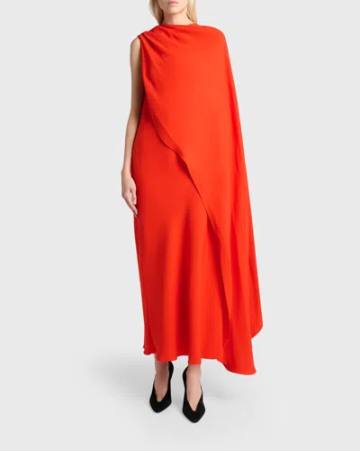 Balenciaga Silk-wool Draped Cape Midi Dress In Sunset Red