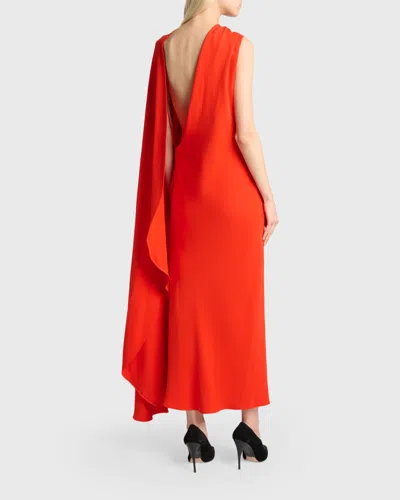 Balenciaga Silk-wool Draped Cape Midi Dress In Sunset Red