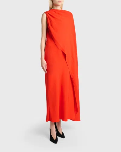 Balenciaga Silk-wool Draped Cape Midi Dress In Sunset Red