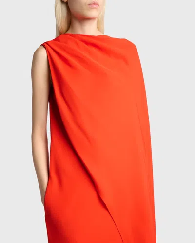 Balenciaga Silk-wool Draped Cape Midi Dress In Sunset Red