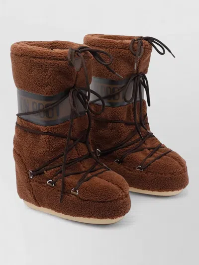 Moon Boot Faux Fur Flat Sole High Ankle Boots In Brown
