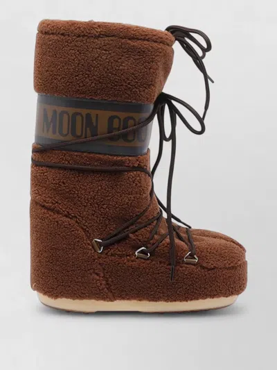 Moon Boot Faux Fur Flat Sole High Ankle Boots In Brown