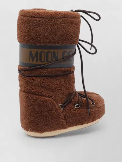 Moon Boot Faux Fur Flat Sole High Ankle Boots In Brown