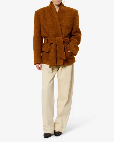 Isabel Marant Syndra Boucle Belted Oversized Wrap Jacket In Brown