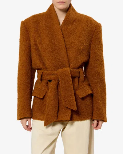 Isabel Marant Syndra Boucle Belted Oversized Wrap Jacket In Brown