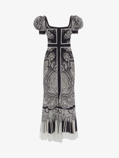 Alexander Mcqueen Paisley-print Silk Crepe De Chine Midi Dress In Black