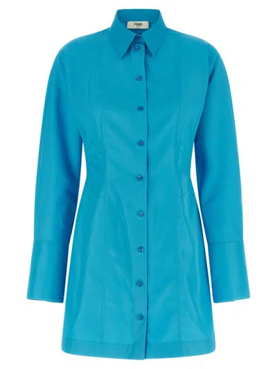 Fendi Chemisier Dress With Long Sleeves In Blue